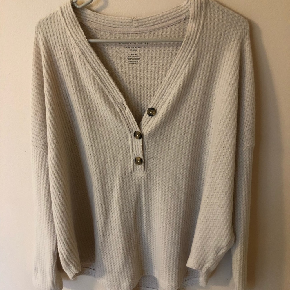 American eagle waffle button sweater